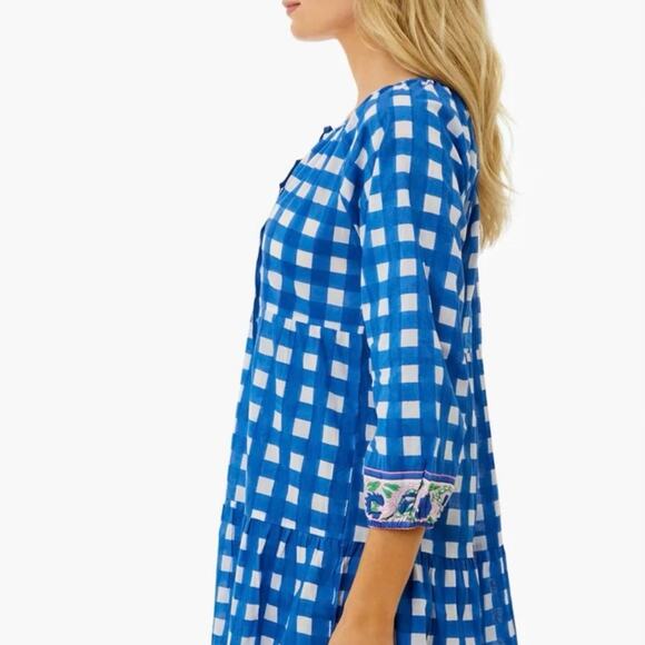 SZ Blockprints Priya Dress Size L London Blue Gingham Cotton Casual Tuckernuck - Picture 4 of 14